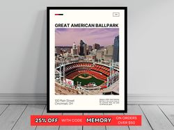 great american ball park print  cincinnati reds poster  ballpark art  mlb stadium poster   oil painting  modern art  tra