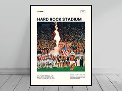 hard rock stadium print  miami hurricanes poster  ncaa art  ncaa stadium poster   oil painting  modern art   travel art