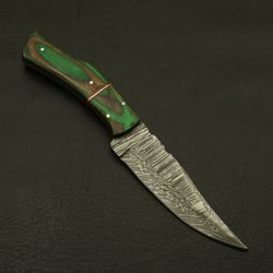 handmade damascus steel skinning knife hunting knife camping blade with sheath