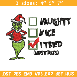 naughty nice i tried grinch embroidery design, grinch christmas embroidery, grinch design, logo shirt, digital download.