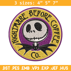 nightmare before coffee embroidery design, jack skellington embroidery, embroidery file, horror design, digital download