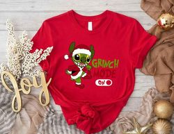 stitch grinch mode on christmas comfort colors shirt, santa hat shirt, christmas party shirts, gift for christmas, stitc