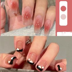 mix 2 sets fake nails reusable stick on nails press on full cover false nail tips with jelly stickers makeup accessories