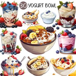 yogurt bowl clipart | png food dessert greek fruit granola cacao nibs banana strawberry blueberry acai raspberry smoothi