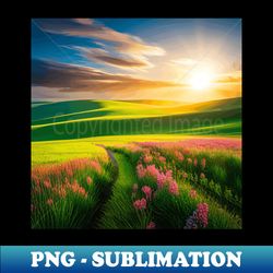 grassy meadow with pink wildflowers nature landscape - decorative sublimation png file - add a festive touch to every day