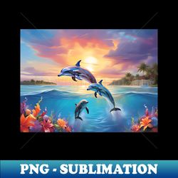 sunset rainbow dolphins - creative sublimation png download - defying the norms