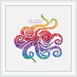 cross stitch pattern octopus silhouette abstract rainbow monochrome marine sea kraken tentacles fish counted crossstitch