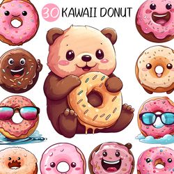 kawaii donut clip art | doughnut dessert png chocolate teddy bear sunglasses cute pink munchkin bumpy sweets treats