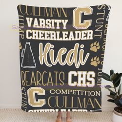 custom name blanket gift for cheerleader,  cheerleader gifts, cheer gifts comfy blanket for cheer team, personalized spo