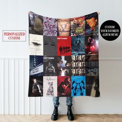 personalized music album blanket, custom album cover keepsake gift, custom memorabilia quilt, music album art blanket, f