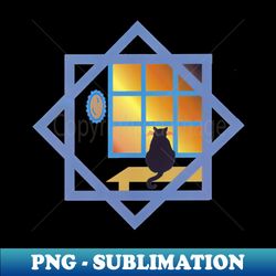 black cat window watching sunset - high-resolution png sublimation file - perfect for sublimation mastery