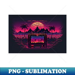 80s gaming console mountains and synthwave sun - png sublimation digital download - unlock vibrant sublimation designs