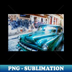 classic green car in old havana cuba oil painting - instant sublimation digital download - perfect for sublimation mastery
