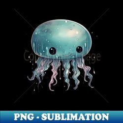 adorable kawaii teal jellyfish watercolor nursery art - cute ocean life - instant sublimation digital download - transform your sublimation creations