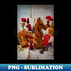 knight and game pieces on old letters - vintage sublimation png download - perfect for sublimation art