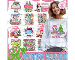 30 pink blue dog christmas holiday png bundle, blue dog & family png, christmas cartoon png, 2023 png