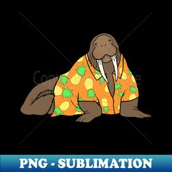 walrus in hawaiian shirt - orange - stylish sublimation digital download - perfect for creative projects