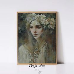 moody oil painting a lonely girl portrait painting  vintage wall art  dark moody printable  downloadable wall art  moody