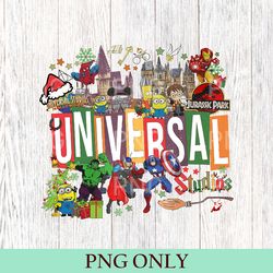universal studios christmas png, retro holiday at universal png, family christmas vacation png, disney world trip png