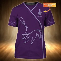 customize your look with stylish personalized purple 3d shirt for nail technicians