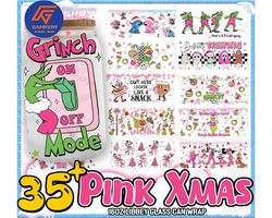 35 pink christmas cartoon pink 16oz uv dtf cup wrap design png, christmas movie libbey glass wrap png, xmas glass wrap