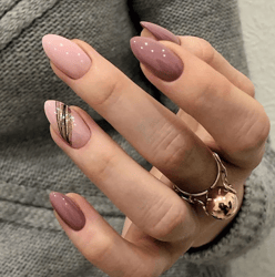 24ps/set almond slant gold line lotus pink fake nails artificial professional material art false nail supplies for profe