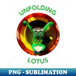 unfolding lotus cute frog doing tai chi - retro png sublimation digital download - spice up your sublimation projects