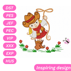 cow girl embroidery design, machine embroidery pattern, instant download