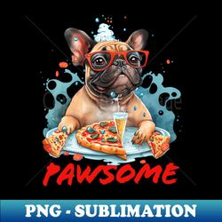 french bulldog wearing glasses eating pizza - creative sublimation png download - bold & eye-catching