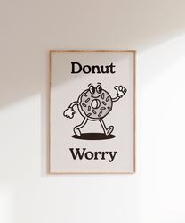 retro donut wall art, trendy prints, printable wall art, donut wall print, digital download print, black white wall prin