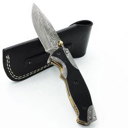 beautiful damascus steel folding knife