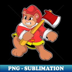 bear as firefighter with ax - png transparent sublimation file - unleash your creativity