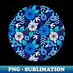 blue scandinavian flowers and birds - png transparent sublimation design - perfect for sublimation art