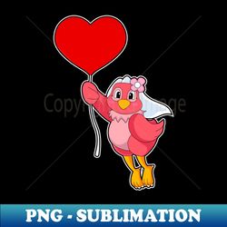 bird as bride with veil  heart balloon - modern sublimation png file - capture imagination with every detail