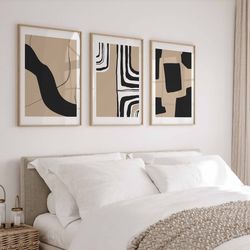 modern minimal neutral gallery wall art set of 3 black and beige abstract art farmhouse decor bedroom wall art, living r