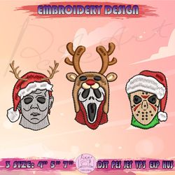 horror movie christmas embroidery design, merry creepmas embroidery, halloween christmas embroidery, machine embroidery designs