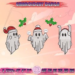 christmas ghost embroidery design, spooky christmas embroidery, halloween christmas embroidery, machine embroidery designs
