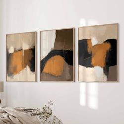 Modern Textured Abstract Set of 3 Prints, Neutral Art Print Set, Abstract Prints, Modern Wall Art, Brush Strokes, Printa