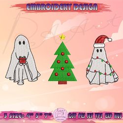 christmas ghost embroidery design, santa ghost embroidery, spooky christmas embroidery, machine embroidery designs