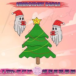 christmas ghost embroidery design, spooky christmas embroidery, halloween christmas embroidery, machine embroidery designs