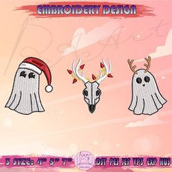 santa ghost embroidery design, ghost reindeer embroidery, spooky christmas embroidery, machine embroidery designs