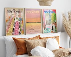 New Yorker Magazine Cover Poster Set of 3, The New Yorker Print, Retro Style Magazine Cover Print, New Yorker Wall Art,