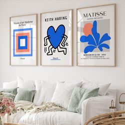 set of 3 keith love poster, blue orange color block print, matisse poster set, gallery wall bundle, museum poster, harin