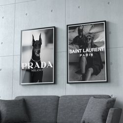 luxury fashion poster set of 2, fashion doberman wall art, high fashion print, luxury wall decor, digital designer art,