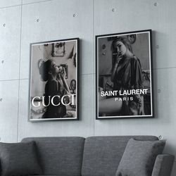 luxury fashion poster set of 2, fashion wall art, fashion wall decor, black and white printable fashion poster, luxury p