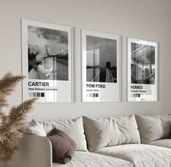 luxury western black and white set of 3 aesthetic fashion prints digital download, printable wall art, hypebeast decor,