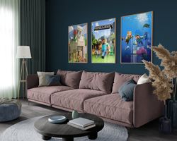 minecraft set of 3 posters, video game cover, minecraft game, notch, steve, herobrine, mobs, creeper, minecraft poster,