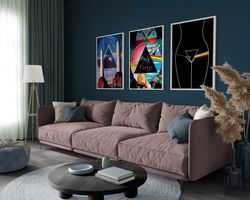 pink floyd set of 3 posters, pink floyd, the dark side of the moon album cover, pink floyd graphic poster, poster wall a