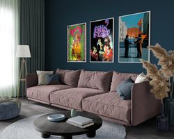 pink floyd set of 3 posters, pink floyd, the dark side of the moon album cover, pink floyd graphic poster, poster wall a