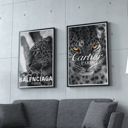 printable luxury fashion leopard wall art, set of 2 luxury designer fashion poster, download designer wall art, high fas